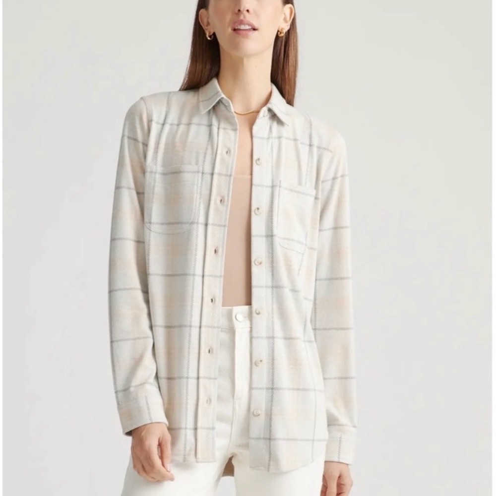 Quince Stretch Sweater Fleece Button Down Shirt Size Large